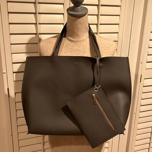 Gray Faux Leather Tote Bag